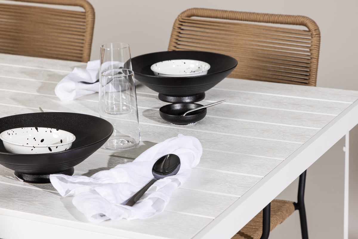 Spisebordsstol 2-pak Brun + Rektangulært Spisebord 205 x 90 Hvid