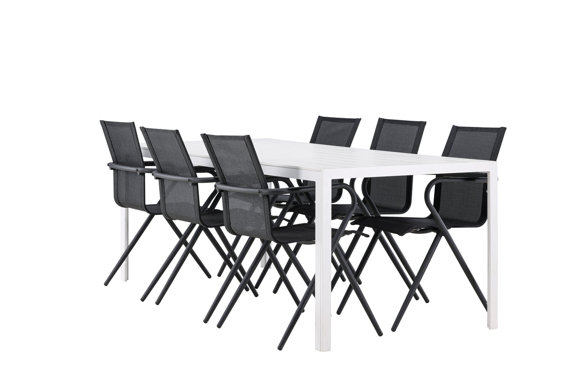 Spisebordsstol 6-pak Sort + Rektangulært spisebord 205 x 90 Hvid