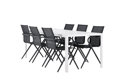 Spisebordsstol 6-pak Sort + Rektangulært spisebord 205 x 90 Hvid
