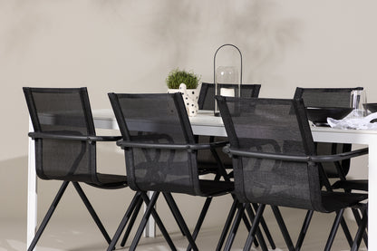 Spisebordsstol 6-pak Sort + Rektangulært spisebord 205 x 90 Hvid