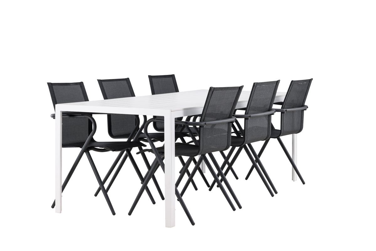 Spisebordsstol 6-pak Sort + Rektangulært spisebord 205 x 90 Hvid