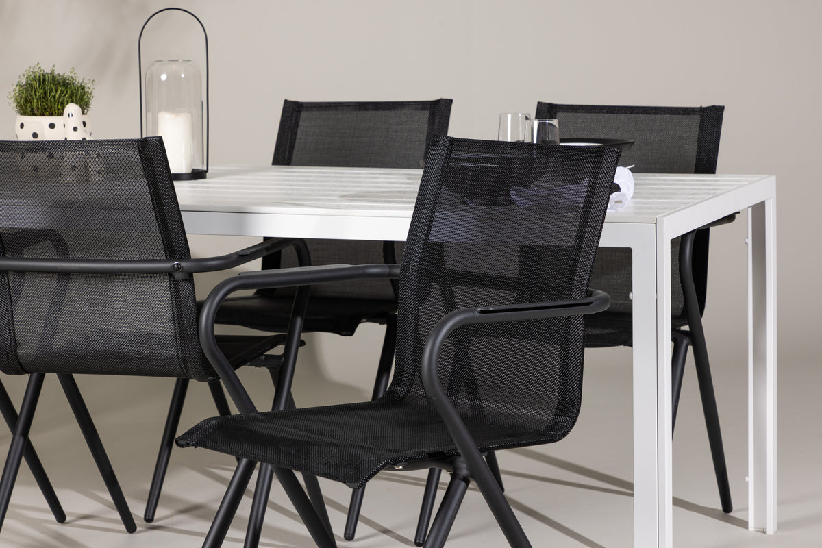 Spisebordsstol 6-pak Sort + Rektangulært spisebord 205 x 90 Hvid