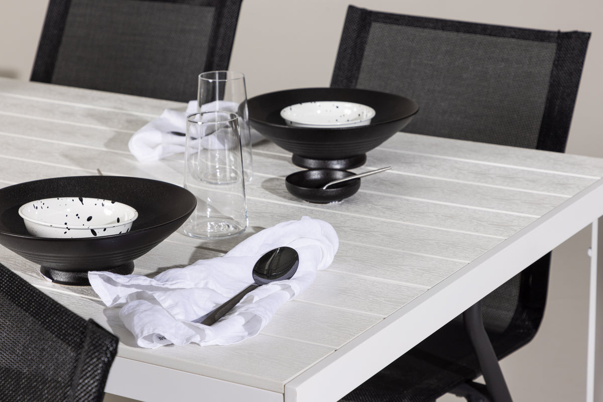 Spisebordsstol 6-pak Sort + Rektangulært spisebord 205 x 90 Hvid