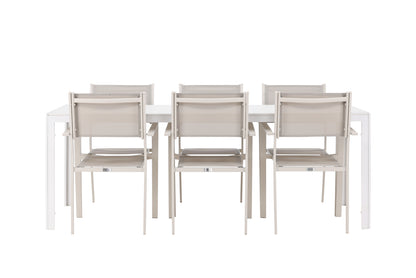 Copacabana & Break Spisebordsstole 2-pak Beige + Rektangulært Spisebord 90 x 205 Hvid