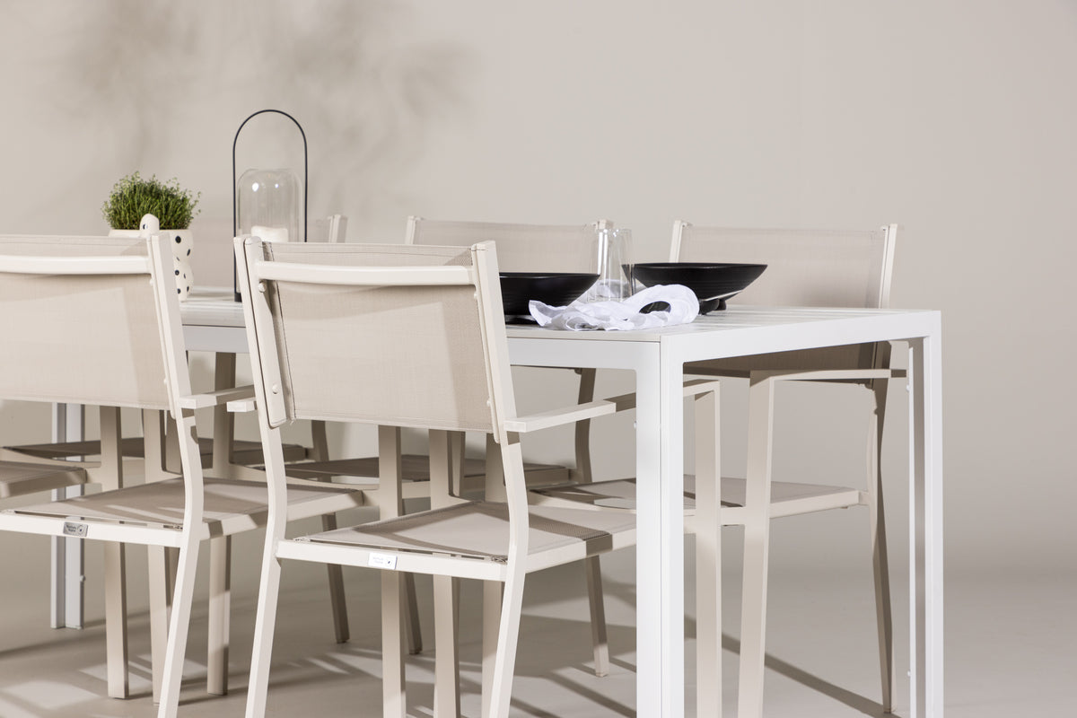 Copacabana & Break Spisebordsstole 2-pak Beige + Rektangulært Spisebord 90 x 205 Hvid