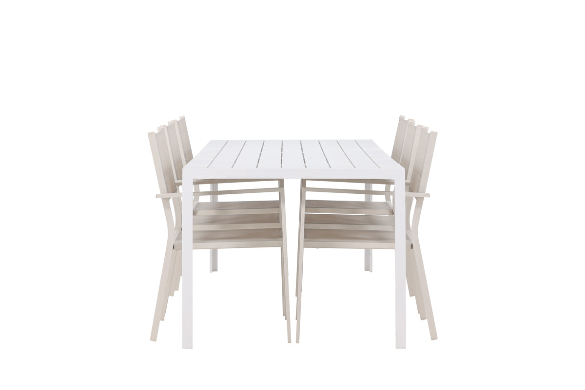 Copacabana & Break Spisebordsstole 2-pak Beige + Rektangulært Spisebord 90 x 205 Hvid