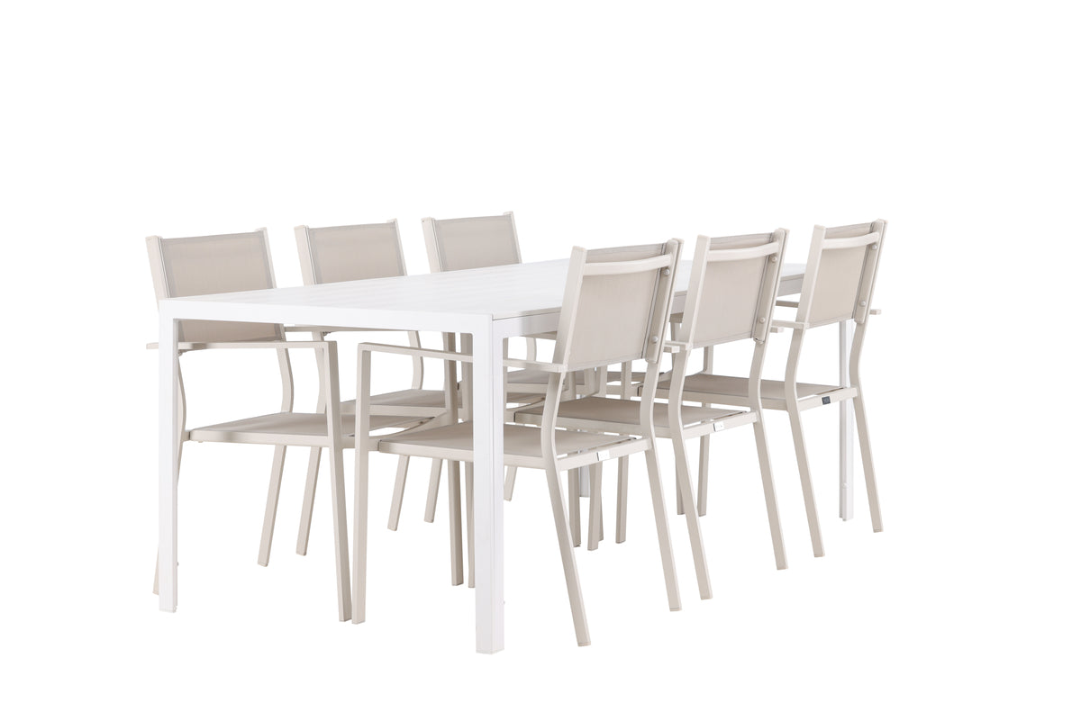 Copacabana & Break Spisebordsstole 2-pak Beige + Rektangulært Spisebord 90 x 205 Hvid