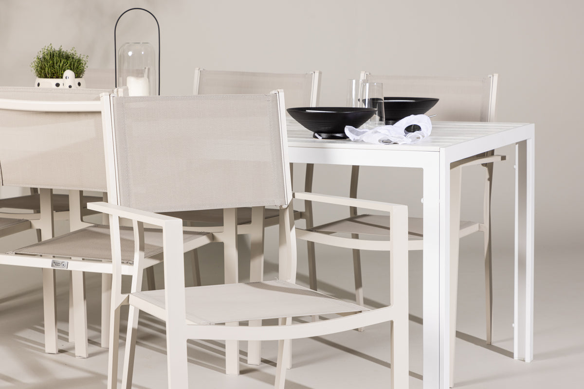 Copacabana & Break Spisebordsstole 2-pak Beige + Rektangulært Spisebord 90 x 205 Hvid