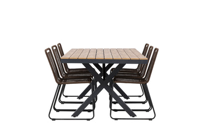 Garcia & Lindos Rektangulært Spisebord 200 x 100 Sort + Spisebordsstole 2-pak Brown/ Black