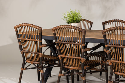 Garcia & Galera Rektangulært Spisebord 200 x 100 Sort + Spisestole Brun