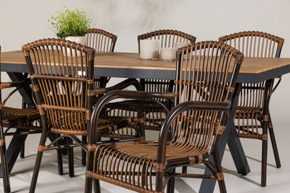 Garcia & Galera Rektangulært Spisebord 200 x 100 Sort + Spisestole Brun