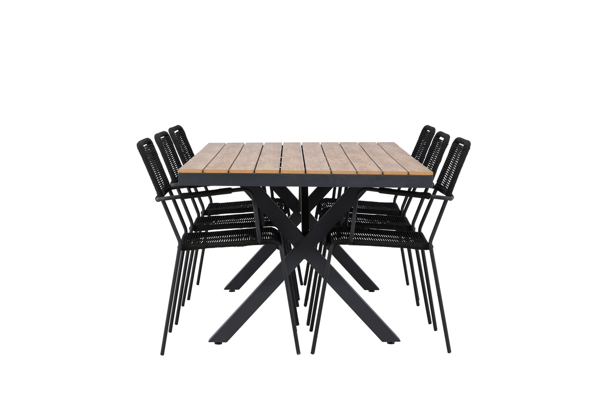 Lindos & Garcia Spisestole 2-pak Sort + Rektangulært Spisebord 100 x 200 Sort