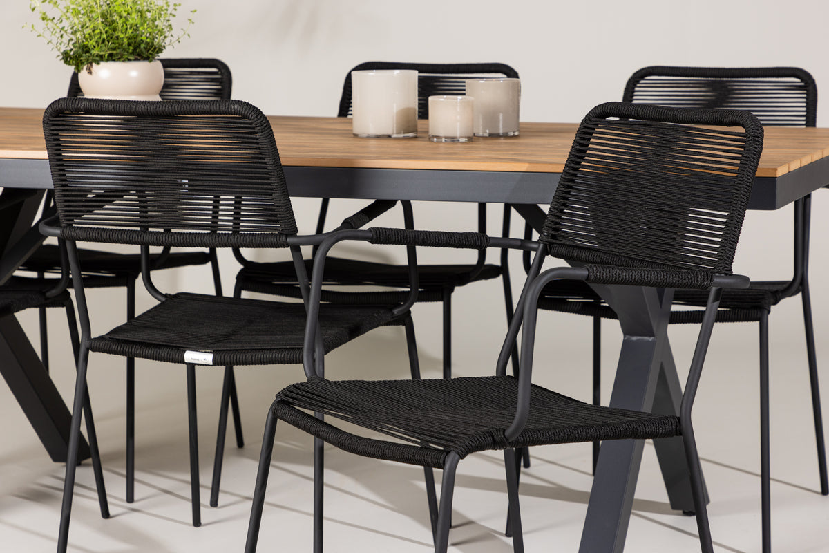 Lindos & Garcia Spisestole 2-pak Sort + Rektangulært Spisebord 100 x 200 Sort