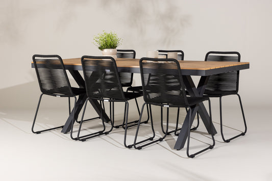 Lindos & Garcia Spisestole 2-pak Sort + Rektangulært Spisebord 200 x 100 Sort