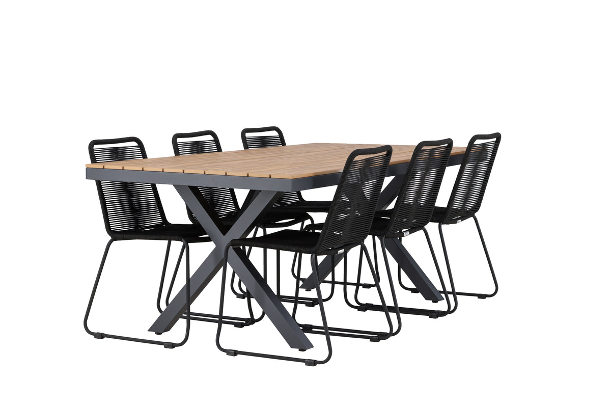 Lindos & Garcia Spisestole 2-pak Sort + Rektangulært Spisebord 200 x 100 Sort