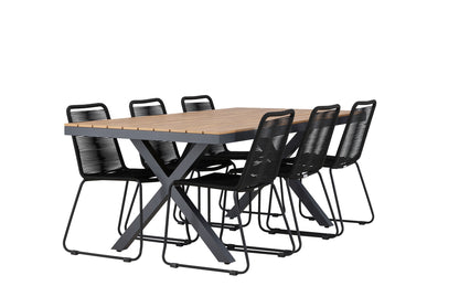 Lindos & Garcia Spisestole 2-pak Sort + Rektangulært Spisebord 200 x 100 Sort