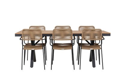 Lindos & Garcia Spisestole 2-pak Brun + Rektangulært Spisebord 200 x 100 Sort