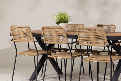 Lindos & Garcia Spisestole 2-pak Brun + Rektangulært Spisebord 200 x 100 Sort