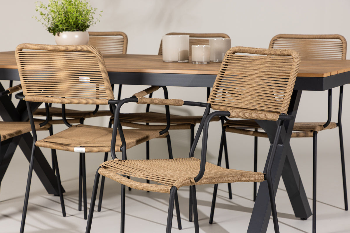 Lindos & Garcia Spisestole 2-pak Brun + Rektangulært Spisebord 200 x 100 Sort