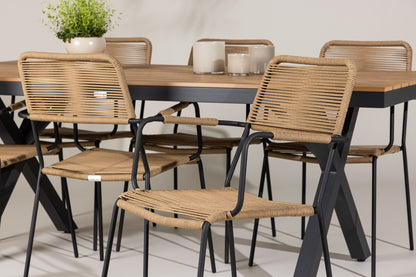 Lindos & Garcia Spisestole 2-pak Brun + Rektangulært Spisebord 200 x 100 Sort