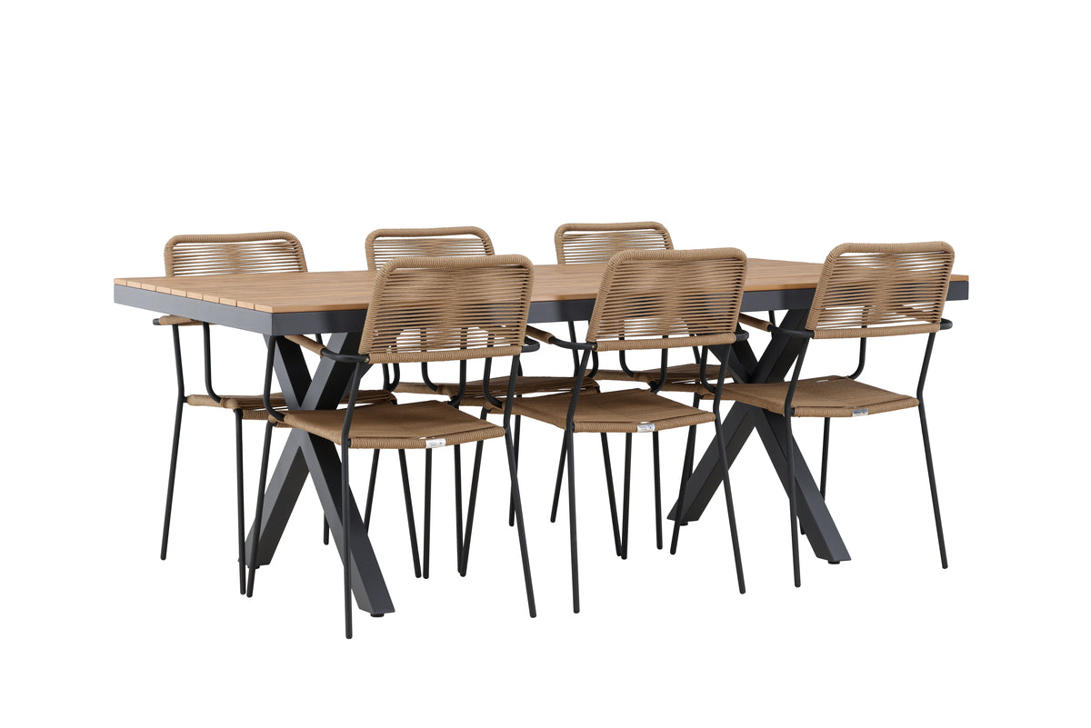 Lindos & Garcia Spisestole 2-pak Brun + Rektangulært Spisebord 200 x 100 Sort