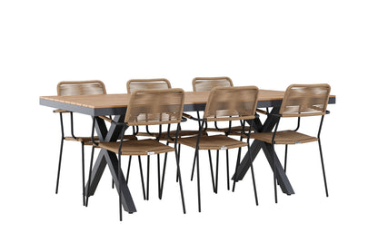 Lindos & Garcia Spisestole 2-pak Brun + Rektangulært Spisebord 200 x 100 Sort