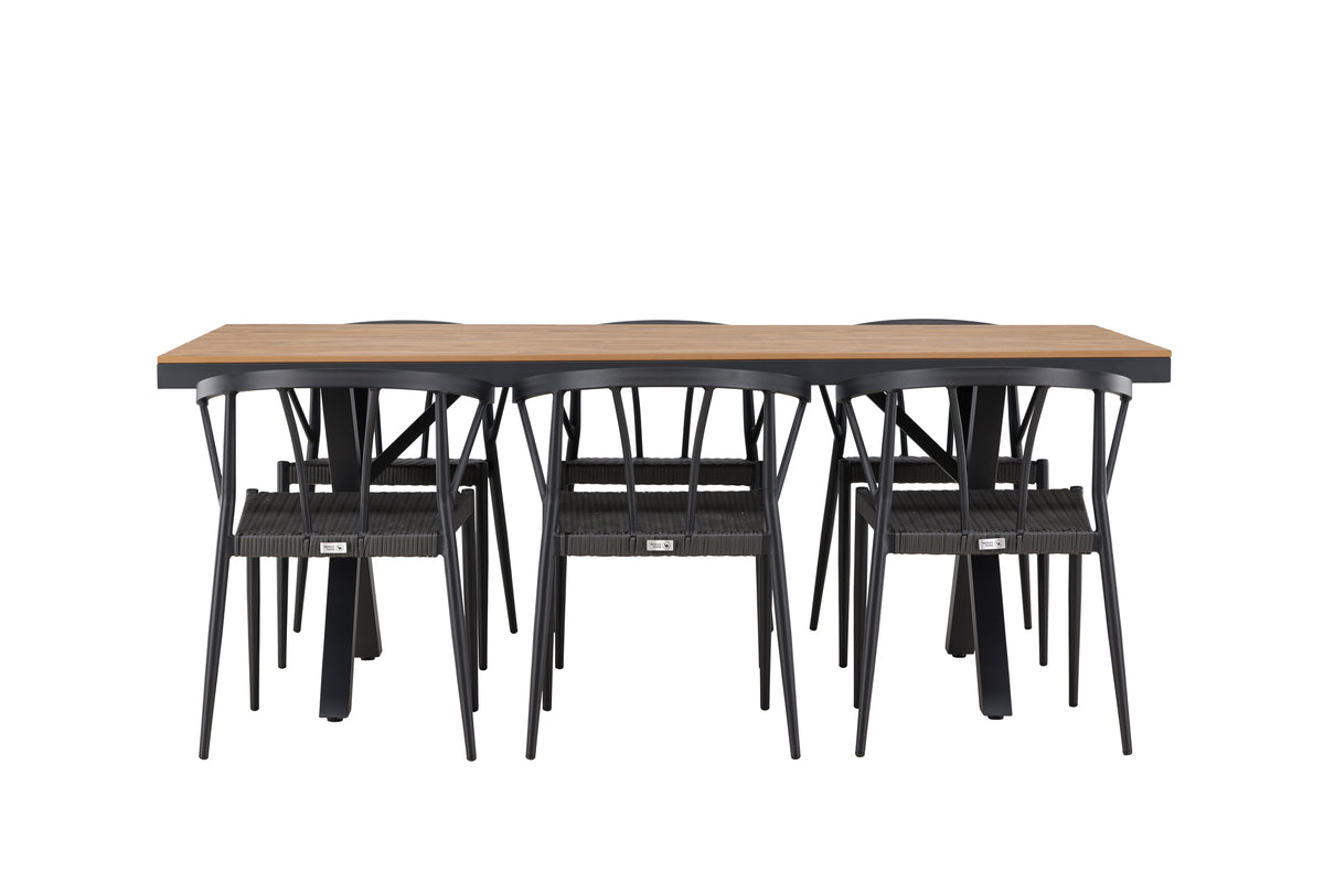 Stina & Garcia Spisestole 6-pak Sort + Rektangulært Spisebord 200 x 100 Sort