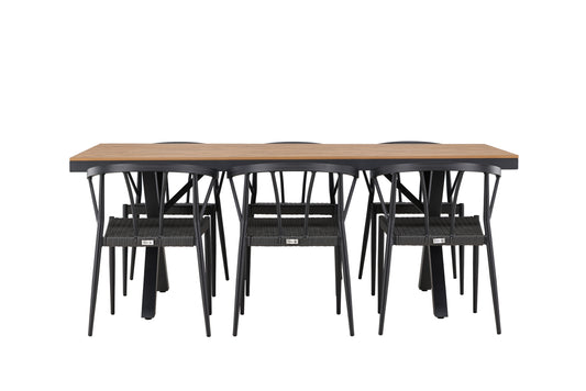 Stina & Garcia Spisestole 6-pak Sort + Rektangulært Spisebord 200 x 100 Sort