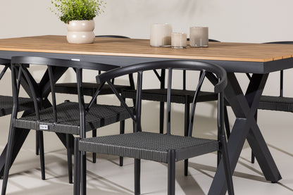 Stina & Garcia Spisestole 6-pak Sort + Rektangulært Spisebord 200 x 100 Sort