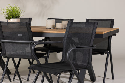 Alina & Garcia Spisestole 6-pak Sort + Rektangulært Spisebord 100 x 200 Sort