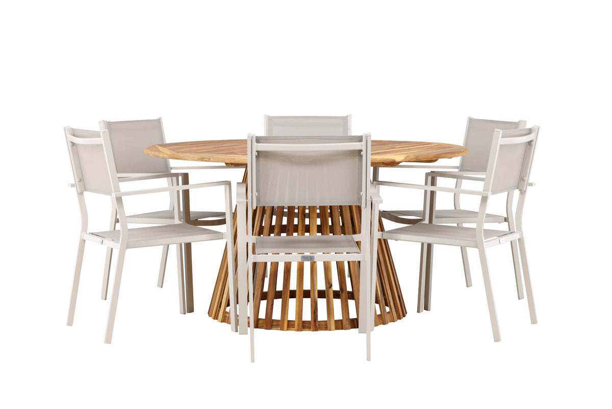 Copacabana & Tucumán Spisestole 2-pak Beige + Runde Spisebord ø150 Natur