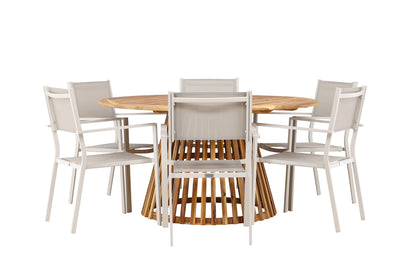 Copacabana & Tucumán Spisestole 2-pak Beige + Runde Spisebord ø150 Natur