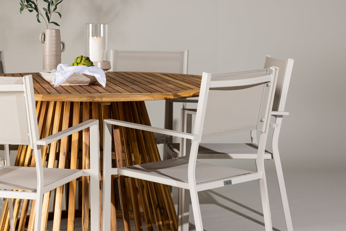 Copacabana & Tucumán Spisestole 2-pak Beige + Runde Spisebord ø150 Natur