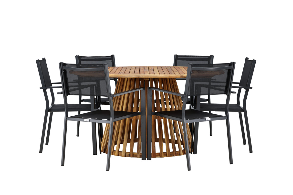 Spisebordsstol 2-pak Sort + Rundt Spisebord 150 Natur