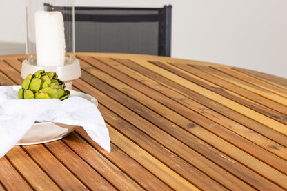 Spisebordsstol 2-pak Sort + Rundt Spisebord 150 Natur