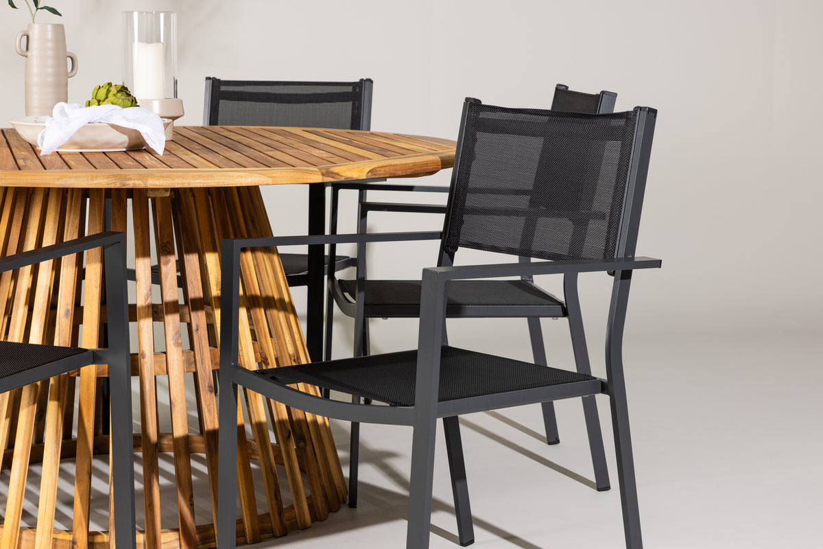 Spisebordsstol 2-pak Sort + Rundt Spisebord 150 Natur