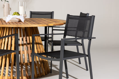 Spisebordsstol 2-pak Sort + Rundt Spisebord 150 Natur