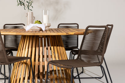 Spisebordsstol 2-pak Brun/Sort + Rundt Spisebord 150 Natur