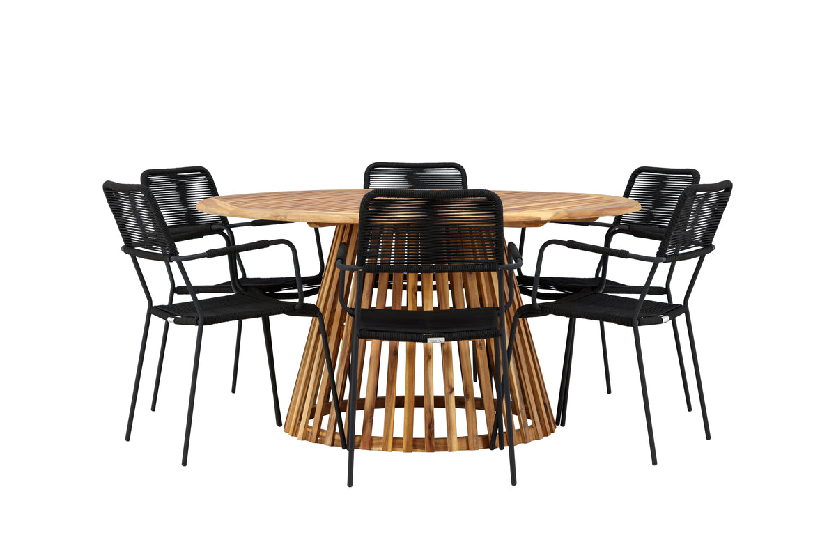 Spisebordsstol 2-pak Sort + Rundt Spisebord 150 Natur