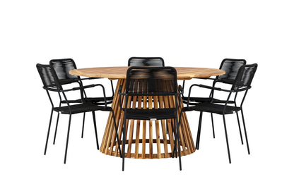 Spisebordsstol 2-pak Sort + Rundt Spisebord 150 Natur