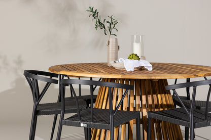 Spisebordsstol 6-pak Sort + Rundt Spisebord 150 Natur