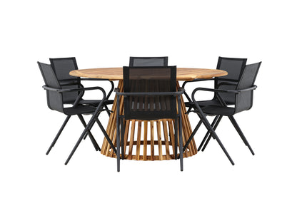 Spisebordsstol 6-pak Sort + Rundt Spisebord 150 Natur