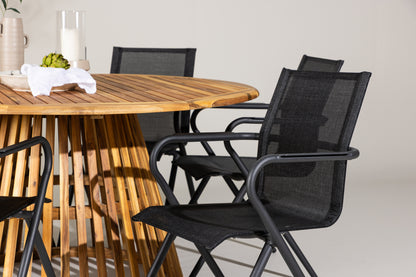 Spisebordsstol 6-pak Sort + Rundt Spisebord 150 Natur