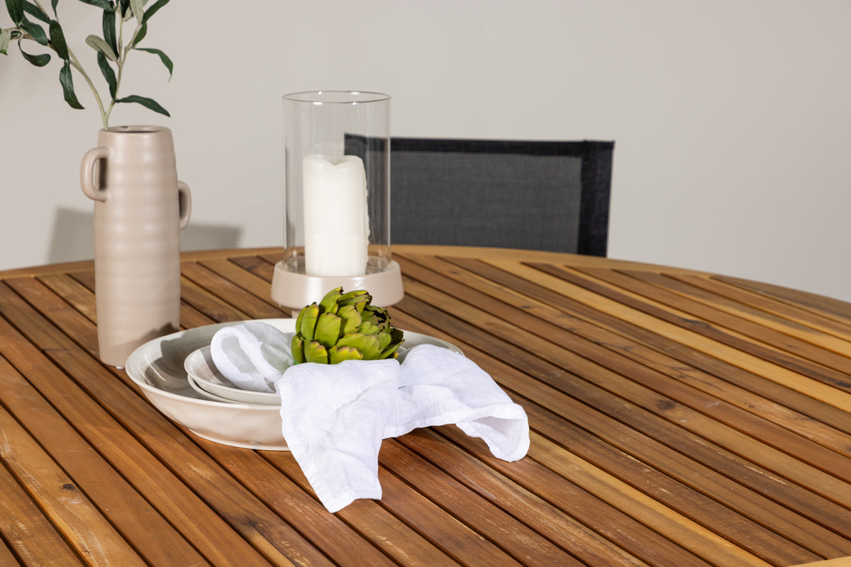 Spisebordsstol 6-pak Sort + Rundt Spisebord 150 Natur