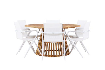 Spisebordsstol 6-pak Hvid + Rundt spisebord 150 Natur