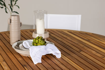 Spisebordsstol 6-pak Hvid + Rundt spisebord 150 Natur