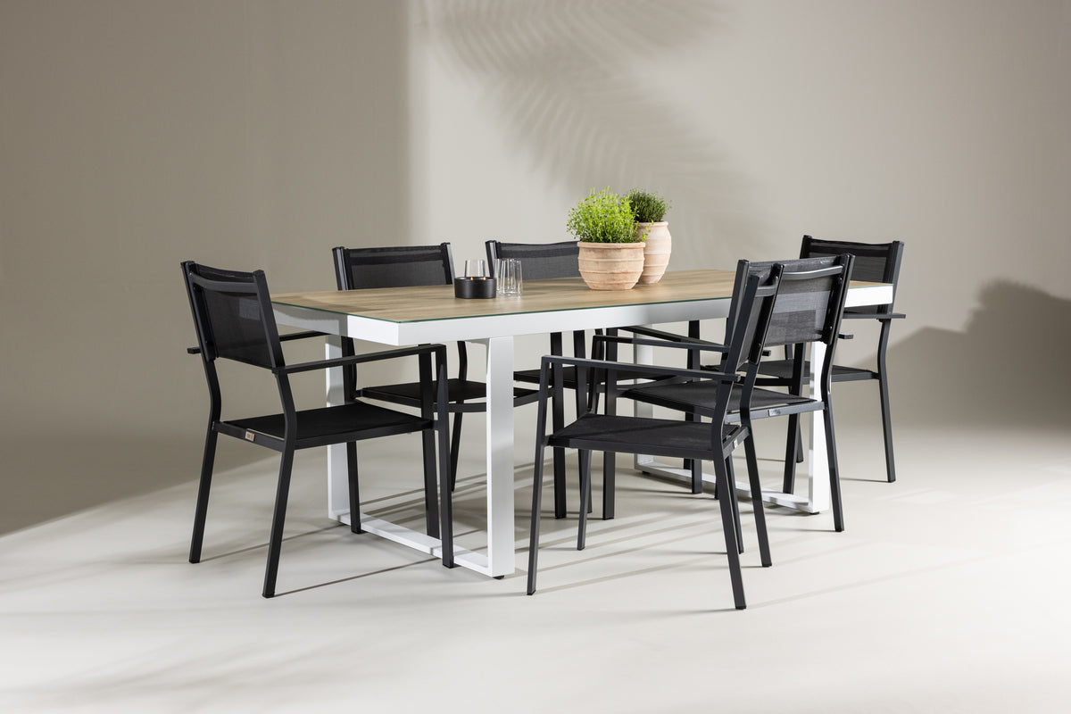 Spisebordsstol 2-pak Sort + Rektangulært spisebord 200 x 90 Hvid