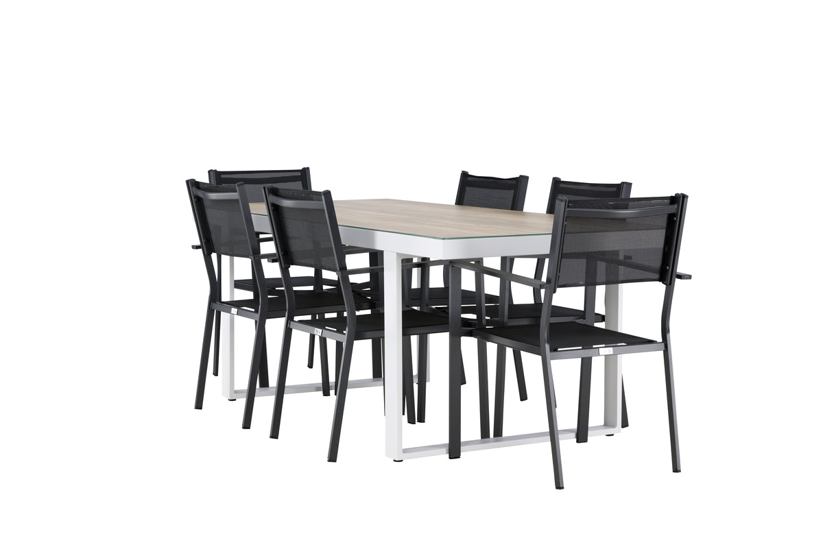 Spisebordsstol 2-pak Sort + Rektangulært spisebord 200 x 90 Hvid