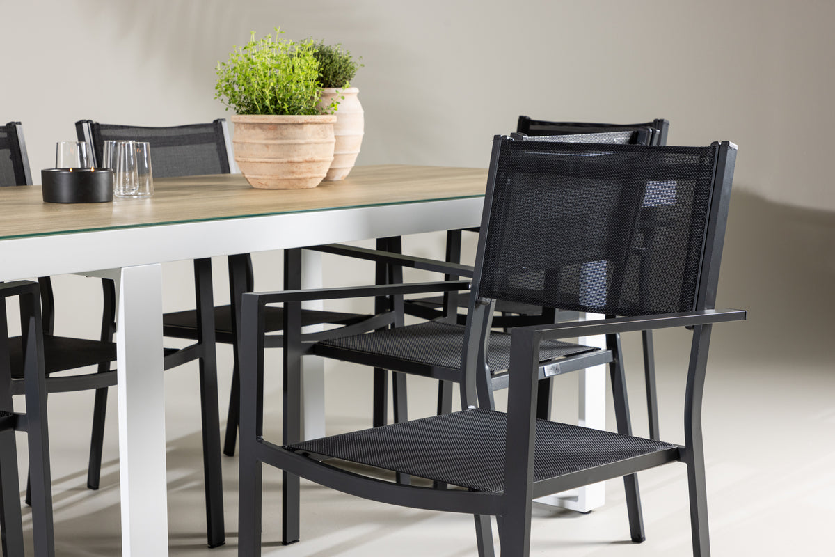 Spisebordsstol 2-pak Sort + Rektangulært spisebord 200 x 90 Hvid