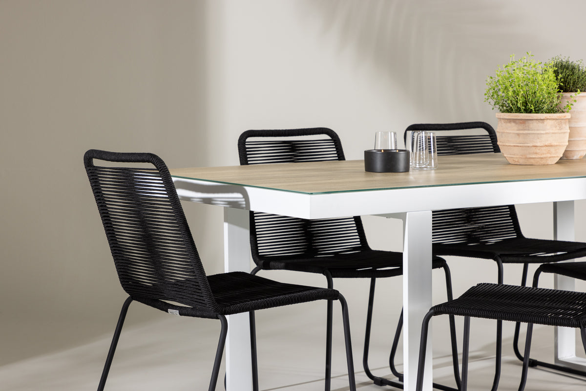 Spisebordsstol 2-pak Sort + Rektangulært spisebord 200 x 90 Hvid